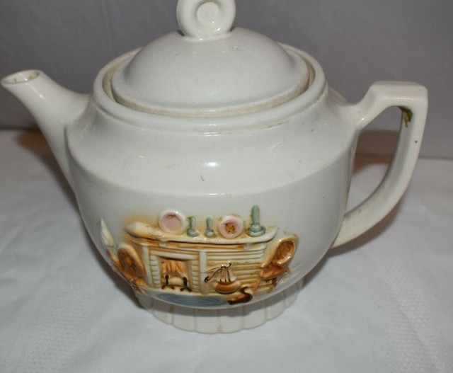 Vintage Porcelier Vitreous China Teapot, Made in USA, Raised Hearth