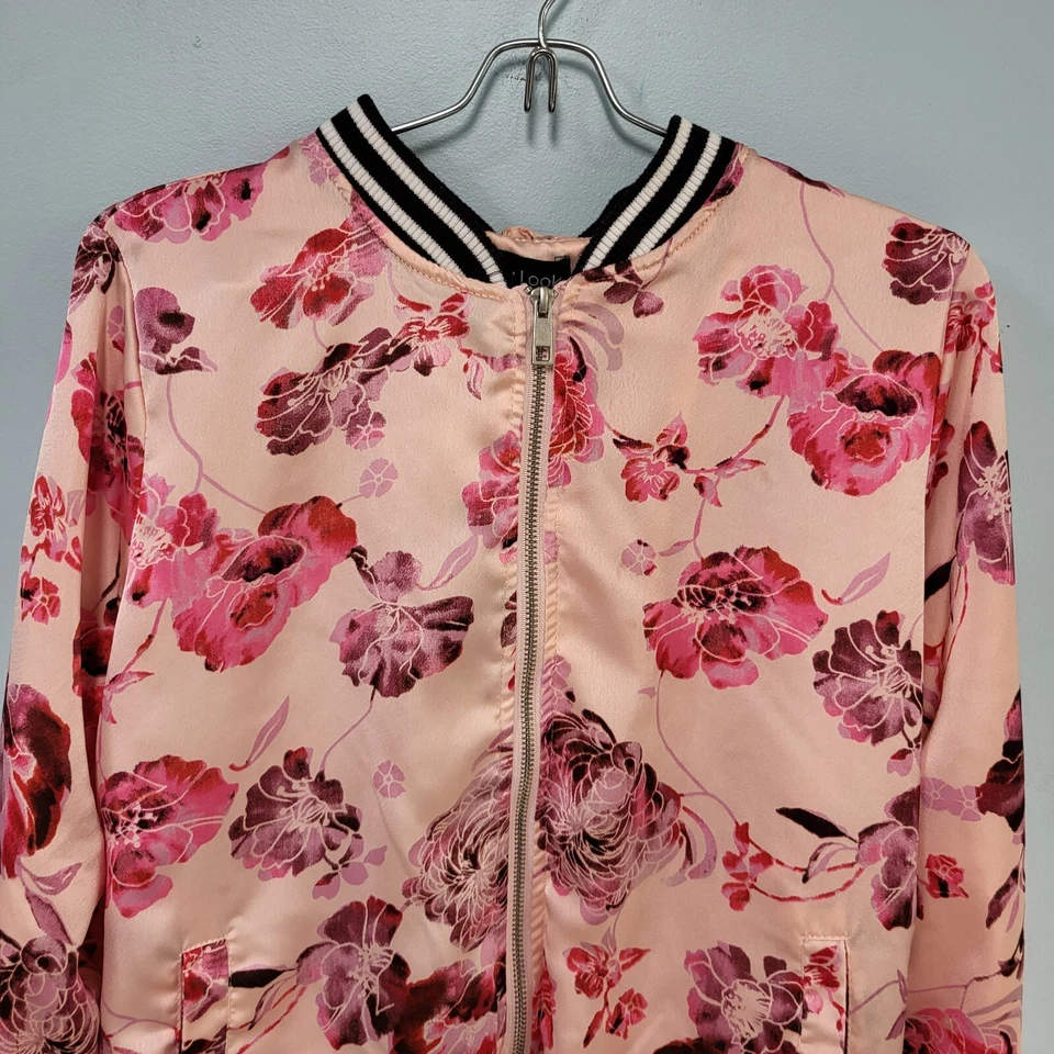 Chaqueta vintage New Look para mujer talla L rosa con ribete rosa/rojo rosas negro/blanco Foto 3 de 4