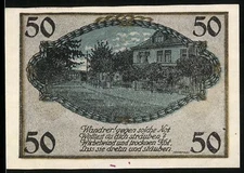 Notgeld Schnelsen, 50 Pfennig, Wanderer mit Ziege und Gebäude, 1920, Amtsbezirk 