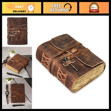 Handmade Leather Journal 8x6" with Deckle Edge Paper Vintage Key Writing Not