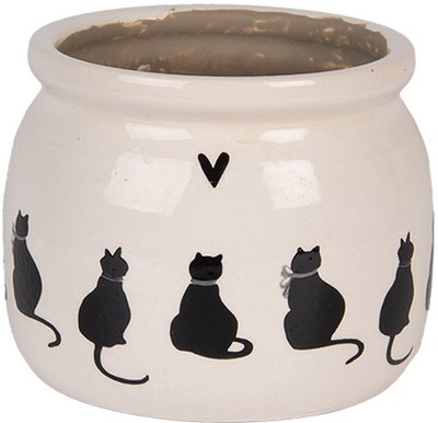 Clayre & Eef Blumentopf Katze Beige Schwarz Ø12x10 cm Keramik Landhausstil