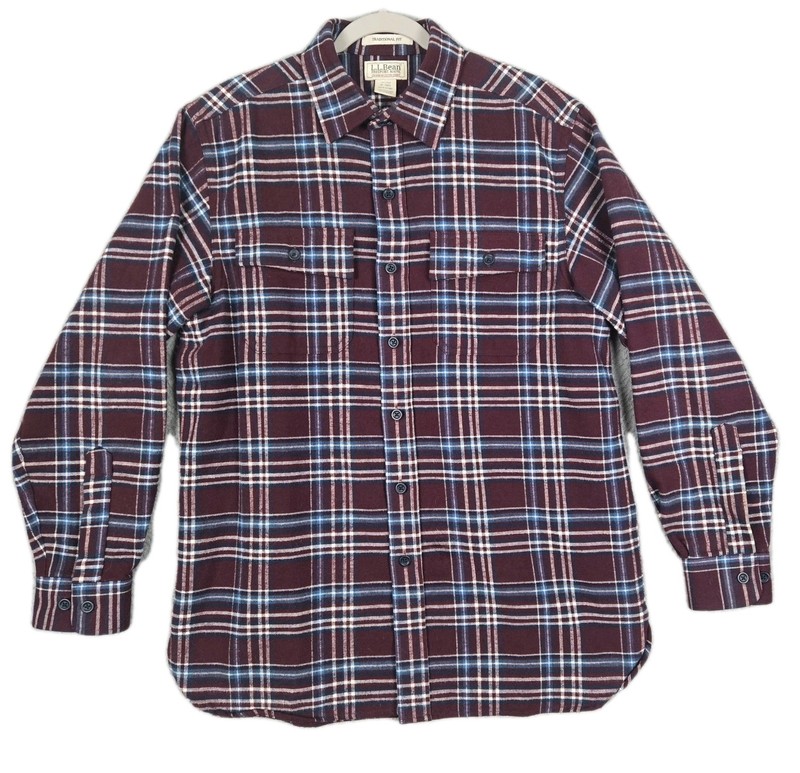 L.L. Bean Chamois Cloth Shirt Men's Medium-Regular Traditional Fit Merlot Plaid