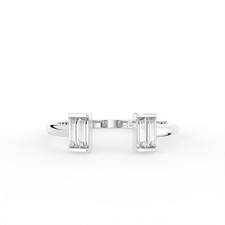 18K White Gold Minimalist Open Ring with Baguette Diamonds, Bespoke Jewelry