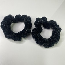 Handmade Crochet Hair Scrunchies Accessories Black Silver Sparkle Qty 2 USA