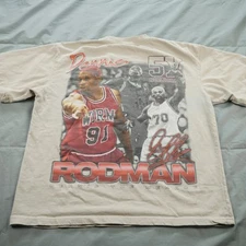 Vintage Dennis Rodman Shirt Mens Medium Beige Basketball Bulls 5X Champ 90