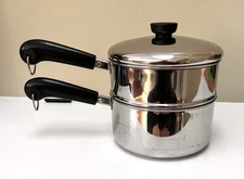 VTG Revere Ware 2 Qt-95I Double Boiler w/Lid Stainless w/Tri-ply Disc Bottom