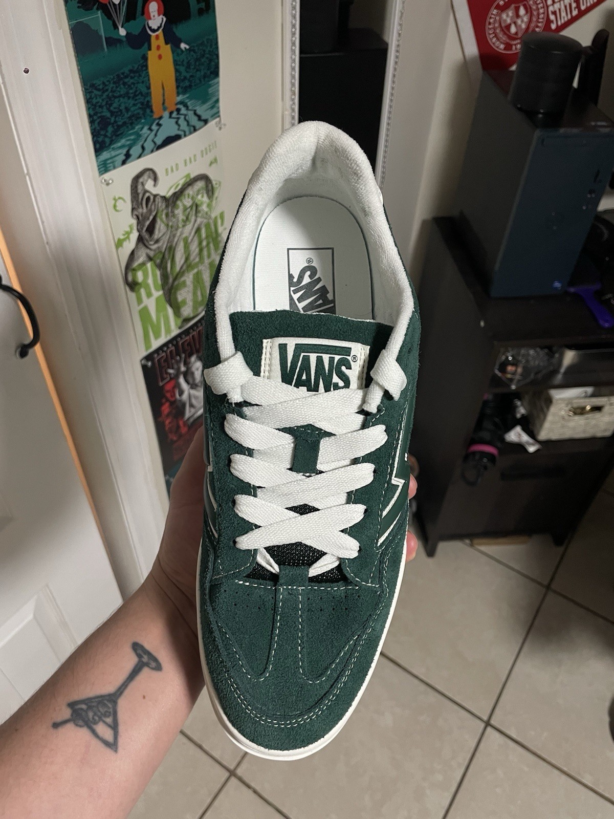 VANS UPLAND Green-White Low Top Lace-Up Sneakers Men US 10.5