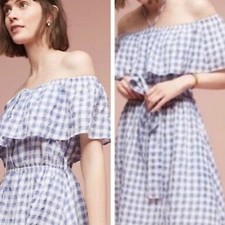 ANTHROPOLOGIE 11-1-TYLHO BLUE AND WHITE GINGHAM DRESS size XL