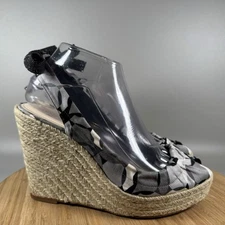 Coach Womens Monogram Canvas  Slingback Wedges Grey Size 8.5 Peep Toe Maritza