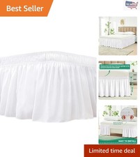 Queen Wrap Around Bed Skirt - 15-Inch Drop, Adjustable & Elegant White Ruffles