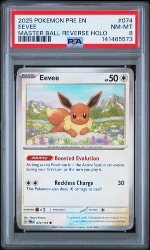 2025 POKEMON PRE EN-PRISMATIC EVOLUTIONS MASTER BALL REVERSE HOLO EEVEE PSA 8