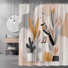 Abstract Bird Floral Shower Curtain Neutral Modern Print