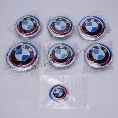 7Pcs BMW 50th Anniversary Emblem Centre Caps Badges Set 82mm 74mm 4x56mm 45mm