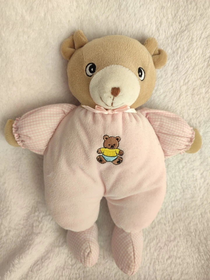 DOUDOU PELUCHE SIMPSON TRADING OURS rose vichy jaune grelot 25cm - Photo 1/1