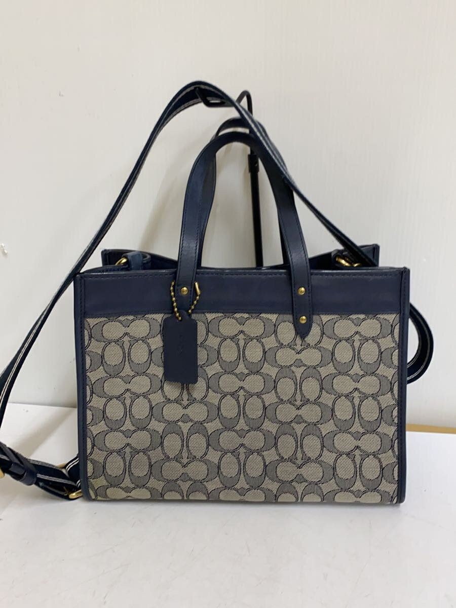 Coach Tote Bag Signature Jacquard Field Shoulder Canvas Navy