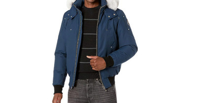 Moose Knuckles Men's Ballistic Bomber Jacket Jasper Blue with White Fur NWT XL
