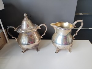 Vintage Wallace Cream Sugar Bowl Silver Plate Dust Tarnish Bags Zippers Heavy
