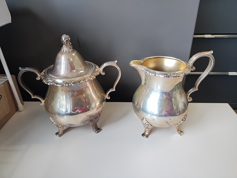 Vintage Wallace Cream Sugar Bowl Silver Plate Dust Tarnish Bags Zippers Heavy
