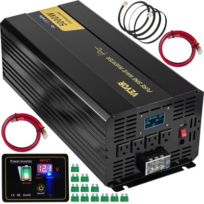 Pure Sine Wave Inverter Power Inverter 5000W DC12V to AC120V Inverter LCD