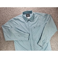 Cinch Mens Long Sleeve Button Down Shirt Blue Geometric Print Size L