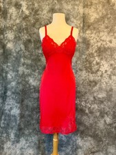 60/70 Shadowline VTG Red Nylon Lace Bodice  Trim Lingerie Slip Dress Size 34
