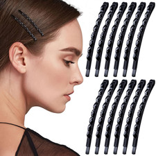 OIIKI 12 Pcs Black Rhinestone Bobby Pins, Shiny Oval Crystal Diamond Hair Pins f