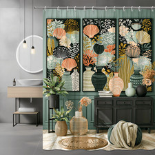 Boho Floral Shower Curtain, Abstract Botanical Vase Print