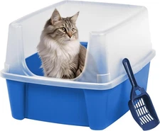 Large Cat Litter Box with Scoop & Scatter Shield High Sided Blue