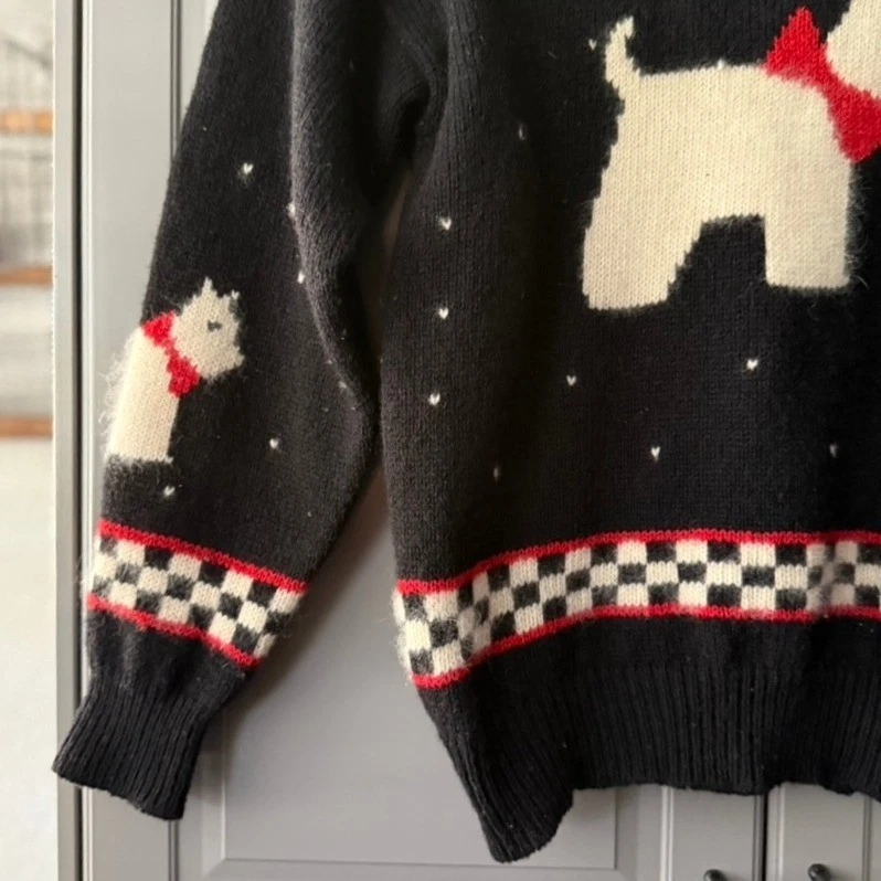 Suéter tejido Charter Club para mujer vintage de lana Fair Isle Scottie perro, negro rojo, M Foto 4 de 4