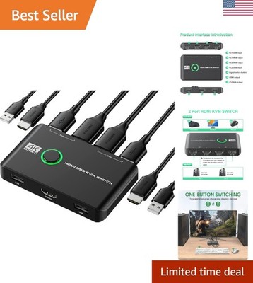 4K KVM Switch HDMI 2 Port Box, USB HDMI KVM Switches for 2 Computers Share Ke...