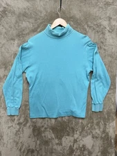 THE Woolrich WOMAN Made in USA Vtg Turtleneck Long Sleeve Cotton Top XL Blue