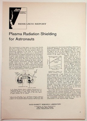 1960s NASA Avco Research Report Plasma Radiation Shielding Astronauts Space