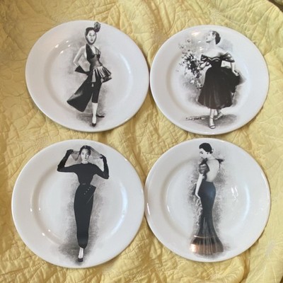 Neiman Marcus by Gien French Fashion Ceramic Collector Plates Set, White Black
