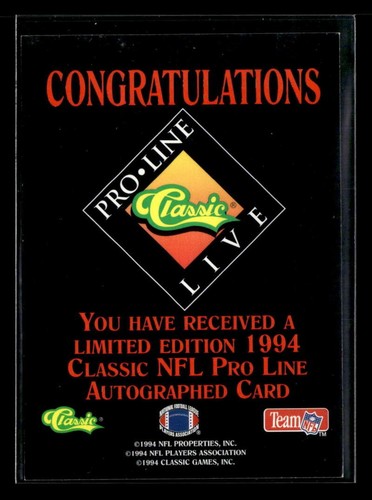 1994 Pro Line Live Ricky Proehl Autograph Auto /1020 Arizona Cardinals U8031 - Picture 2 of 2