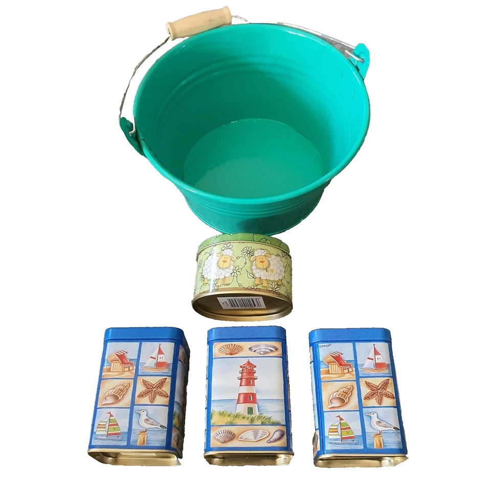 5-tlg Set Muschelsucher Sandspielzeug Metalldosen für Muscheln Sandkastenset NEU - Bild 2 von 2