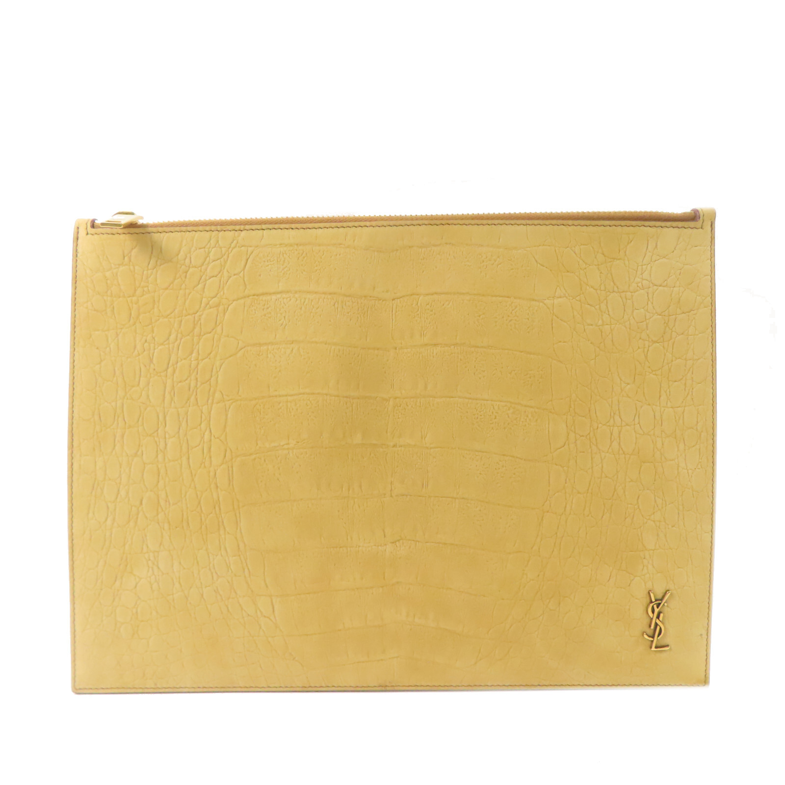 Borsa pochette SAINT LAURENT YSL GHW scamosciata marrone chiaro