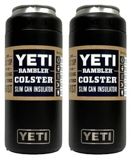 [2-PACK] YETI Rambler Colster 12 oz Slim Can Cooler Insulator - Black AUTHENTIC