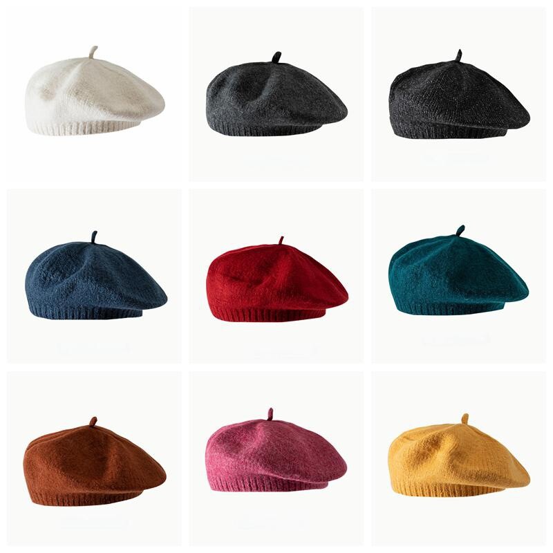 Casquette,Bérets en laine de style artiste français pour femmes et filles,bonnet d'hiver chaud