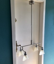 Edelstahl Pendelleuchte Hängeleuchte NEU mit original 50er Glasschirmen Unikate!