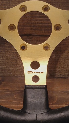 Vtg Dino Racing Steering Wheel Italy Nuova Raid Gold Tone Alloy & Black Leather - Imagen 6 de 21