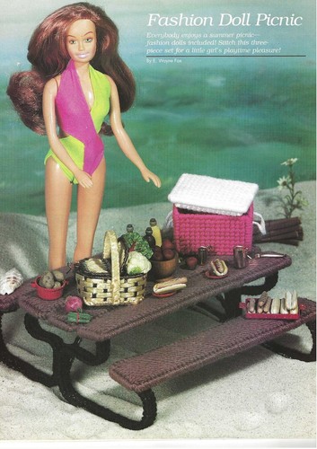 Fashion Doll picnic set  (#855) Vintage Plastic Canvas pattern