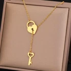 Gold Heart Lock and Key Charm Necklace