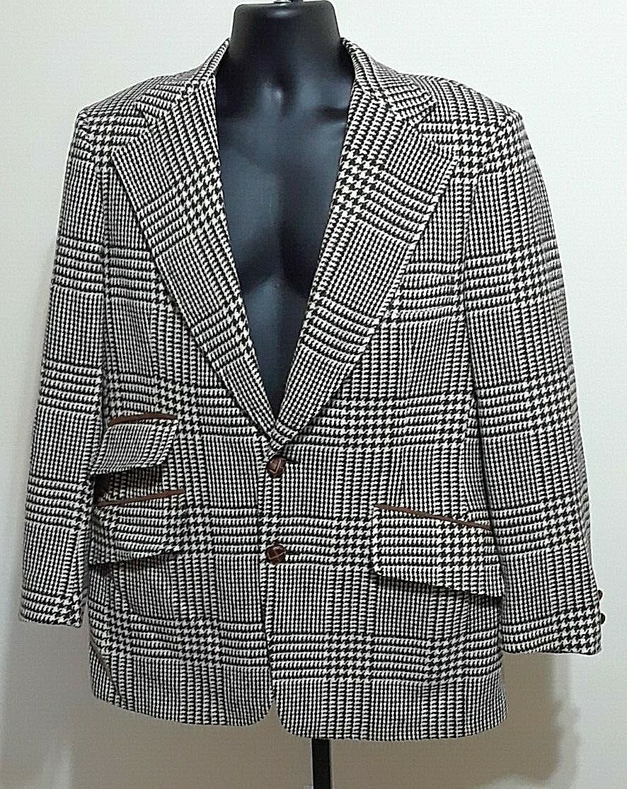 Hardy Amies London Button Sport Coat Blazer Wool Houndstooth Tweed 