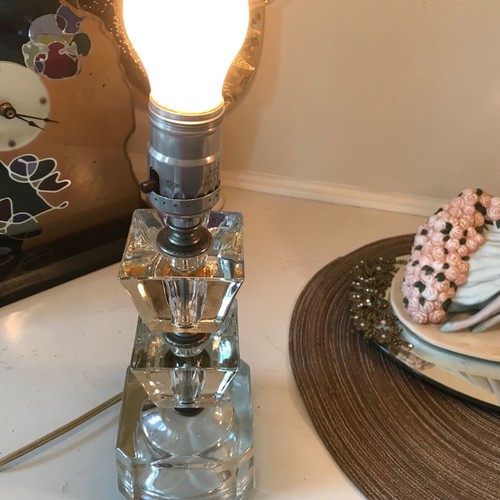 VTG TIERED GLASS deco LAMPS SetClear Geometric Ice Cube Mid cent - Picture 4 of 11