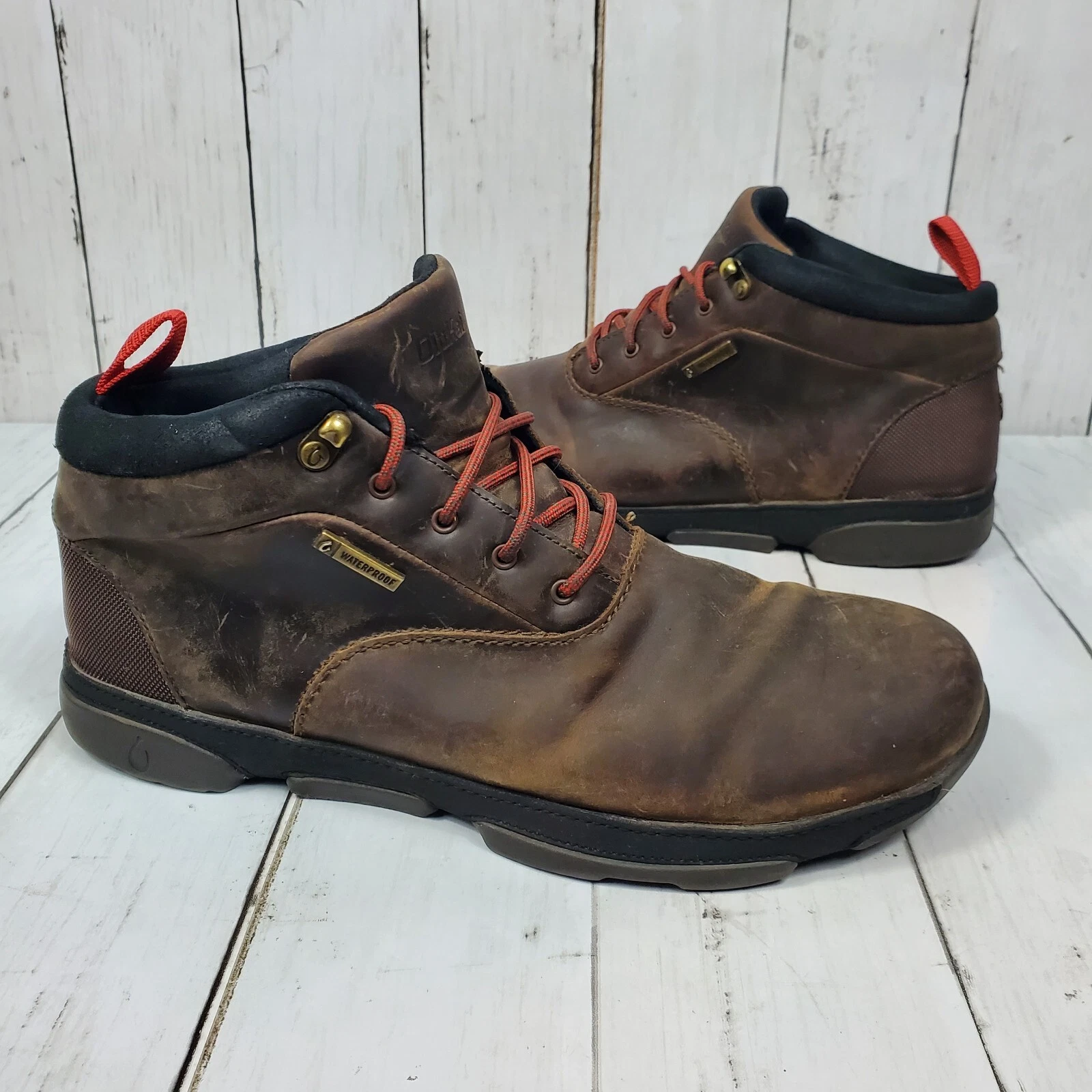 Olukai Kualono WP Leather Boots Men's Size 8.5 Brown Ankle Waterproof Espresso