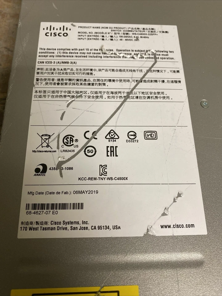 Cisco WS-C4500X-32SFP+ V02 10GE IP Base Switch Dual Power Supplies Front to Back - Image 3 of 4