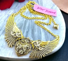 Gold plated Crystal Heart angel wings necklace