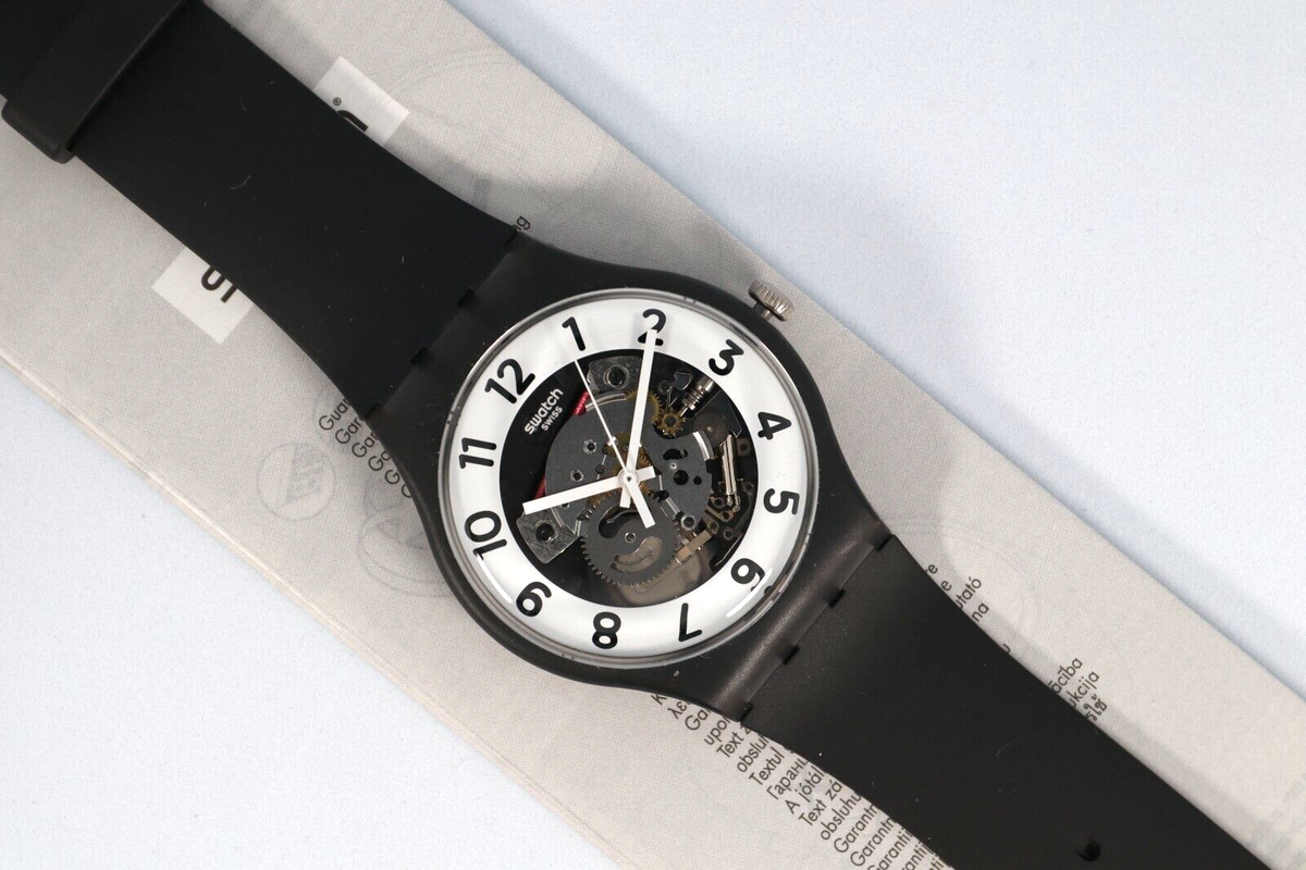 NEW Limited Swiss Swatch SKELETOR Skeleton Numbers Dial Black