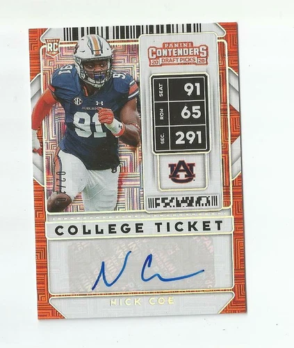 A415 NICK COE RC AUTO 2020 CONTENDERS COLLEGE TICKET SQUARES 2/10 #219 AUBURN
