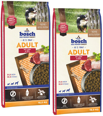 BOSCH Hundefutter Adult Trockenfutter mit Lamm & Reis 30 kg (2 x 15kg)